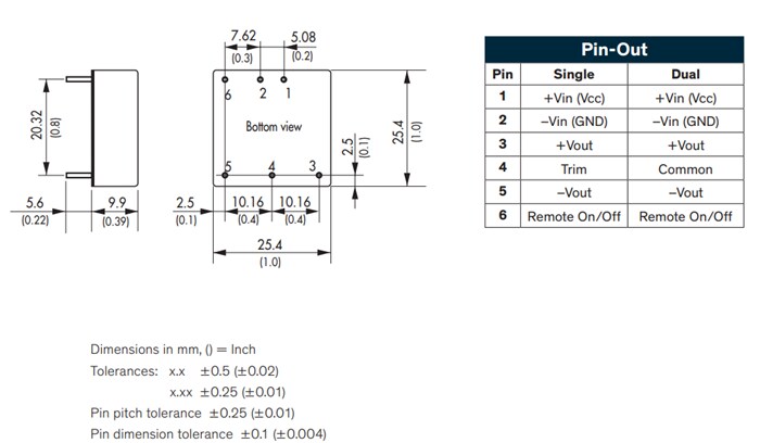 Mechanical Drawing - TRACO Power THN 15N DC/DC Converters